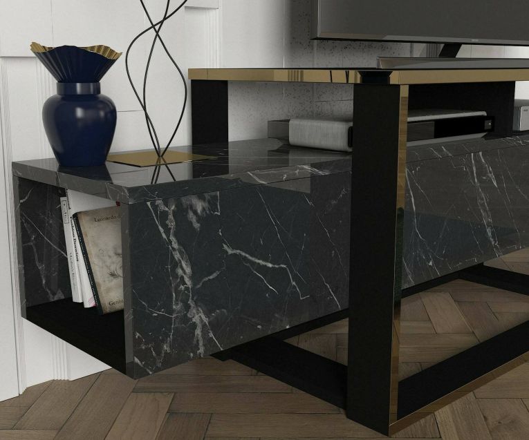 Mobile TV nero e oro 160x46x49h cm in legno - Jo