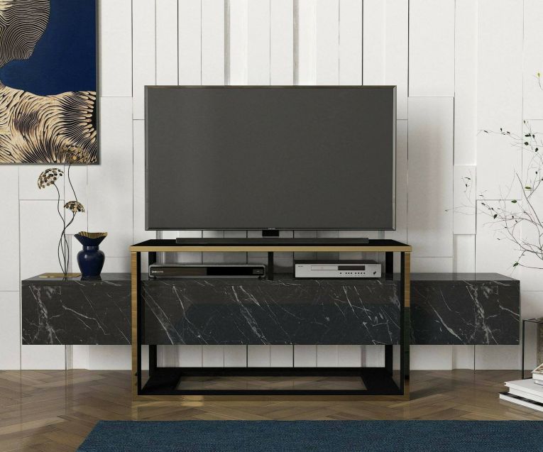 Mobile TV nero e oro 160x46x49h cm in legno - Jo