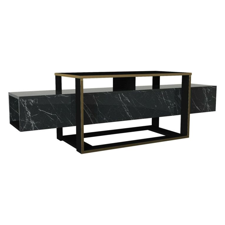 Mobile TV nero e oro 160x46x49h cm in legno - Jo