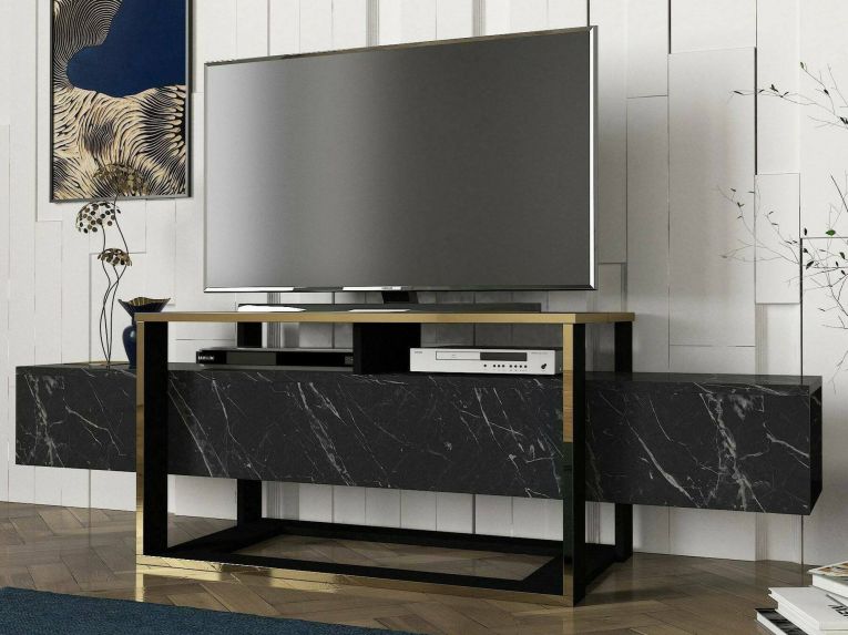 Mobile TV nero e oro 160x46x49h cm in legno - Jo