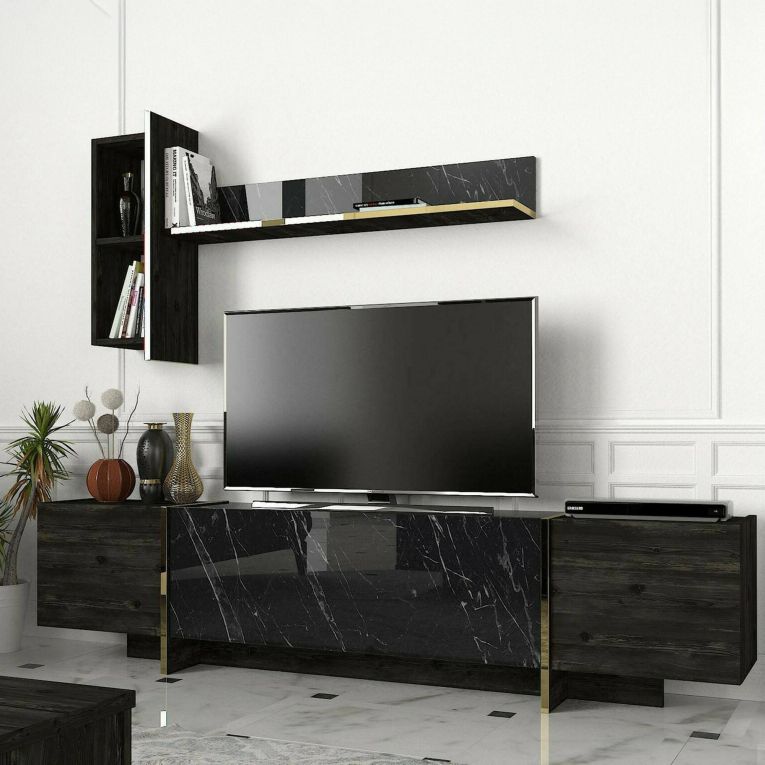 Mobile TV nero e oro 180x32x45h cm 3 ante - Beinasco