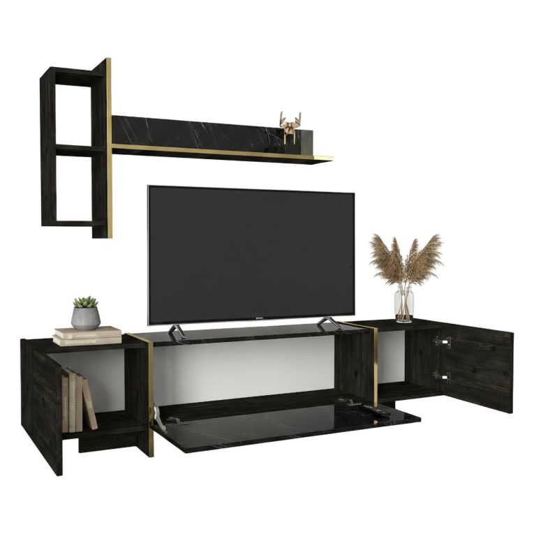 Mobile TV nero e oro 180x32x45h cm 3 ante - Beinasco