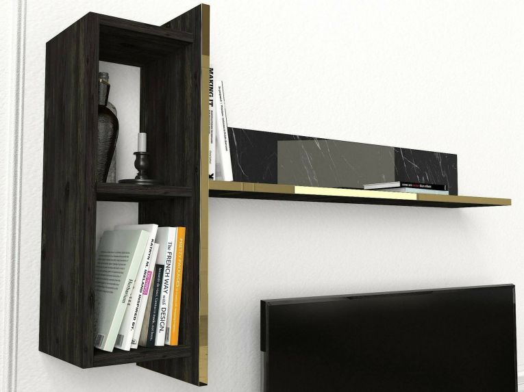 Mobile TV nero e oro 180x32x45h cm 3 ante - Beinasco