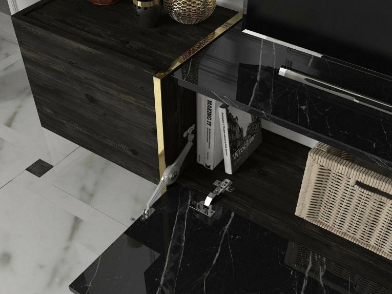 Mobile TV nero e oro 180x32x45h cm 3 ante - Beinasco