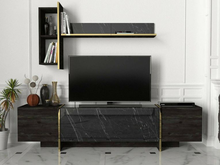 Mobile TV nero e oro 180x32x45h cm 3 ante - Beinasco