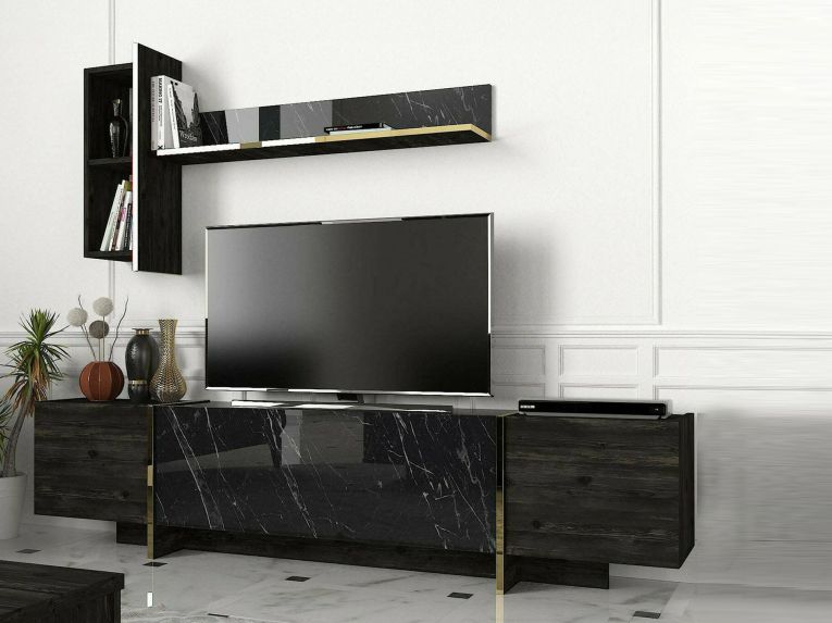 Mobile TV nero e oro 180x32x45h cm 3 ante - Beinasco