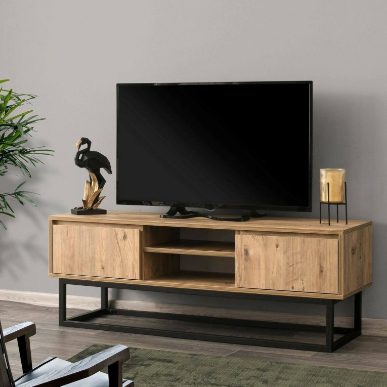 Mobile TV nero e quercia 140x40x50h cm in legno - Kira