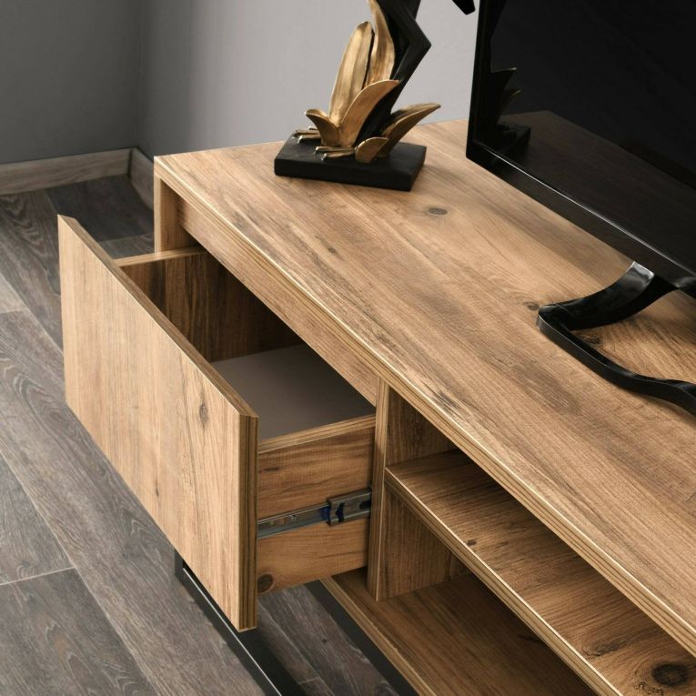Mobile TV nero e quercia 140x40x50h cm in legno - Kira
