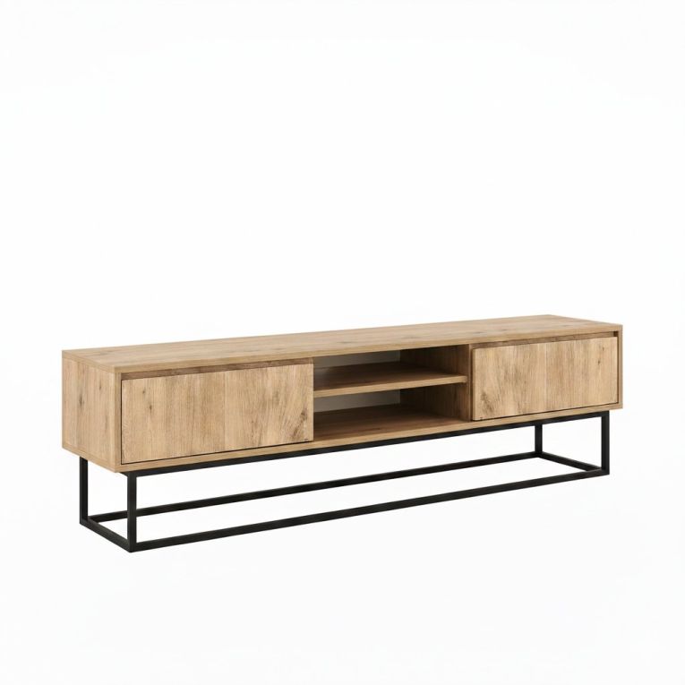 Mobile TV nero e quercia 140x40x50h cm in legno - Kira