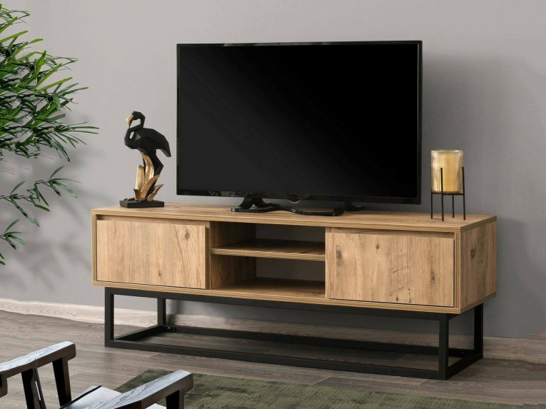 Mobile TV nero e quercia 140x40x50h cm in legno - Kira