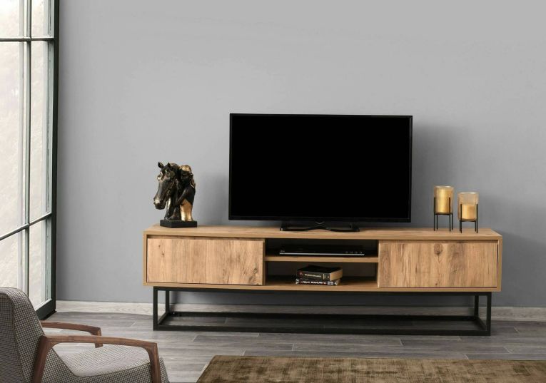 Mobile TV nero e quercia 180x40x50h cm in legno - Kira