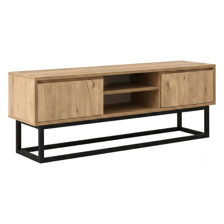 Mobile TV nero e quercia 180x40x50h cm in legno - Kira