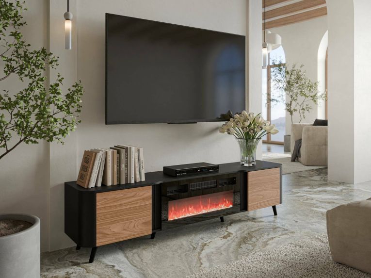 Mobile TV nero,noce 190x40x58h cm 2 ante - Vicino