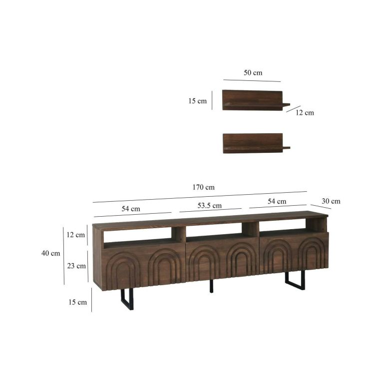 Mobile TV noce 170x30x40h cm 3 ante in legno - Barbania