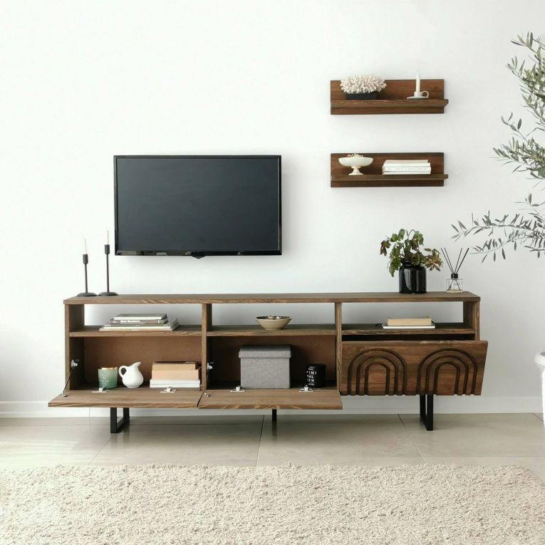 Mobile TV noce 170x30x40h cm 3 ante in legno - Barbania
