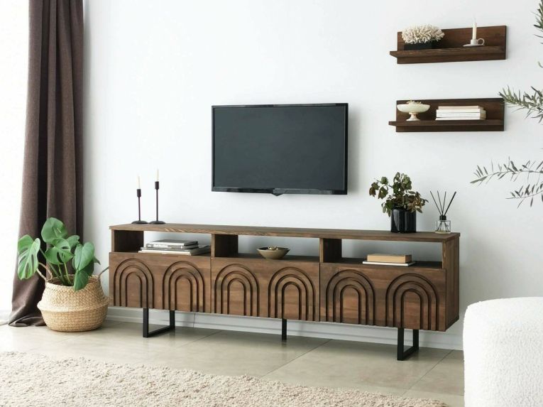 Mobile TV noce 170x30x40h cm 3 ante in legno - Barbania