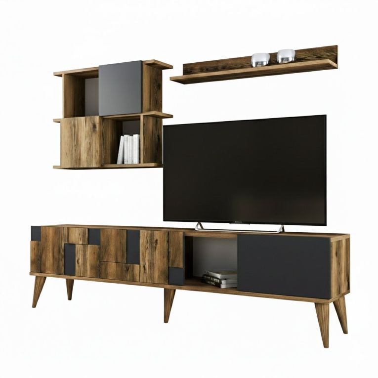Mobile TV noce e antracite 180x33x48h cm 4 ante - Dora