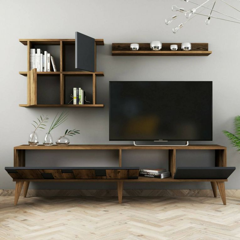 Mobile TV noce e antracite 180x33x48h cm 4 ante - Dora