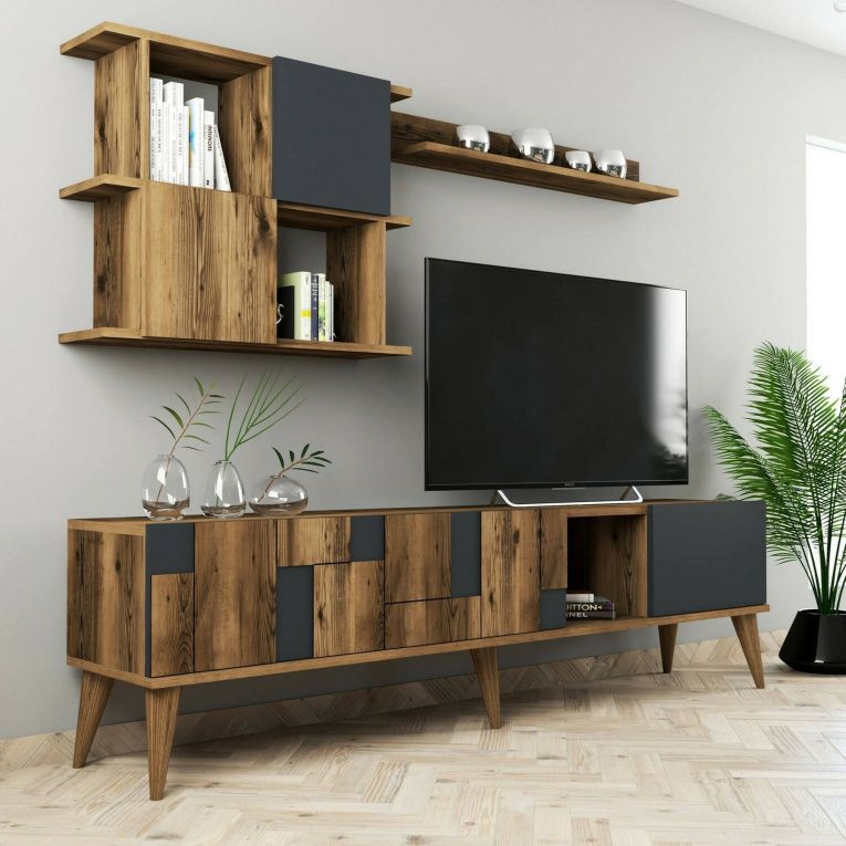 Mobile TV noce e antracite 180x33x48h cm 4 ante - Dora