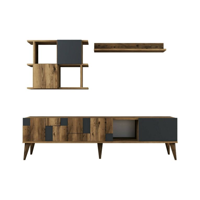 Mobile TV noce e antracite 180x33x48h cm 4 ante - Dora