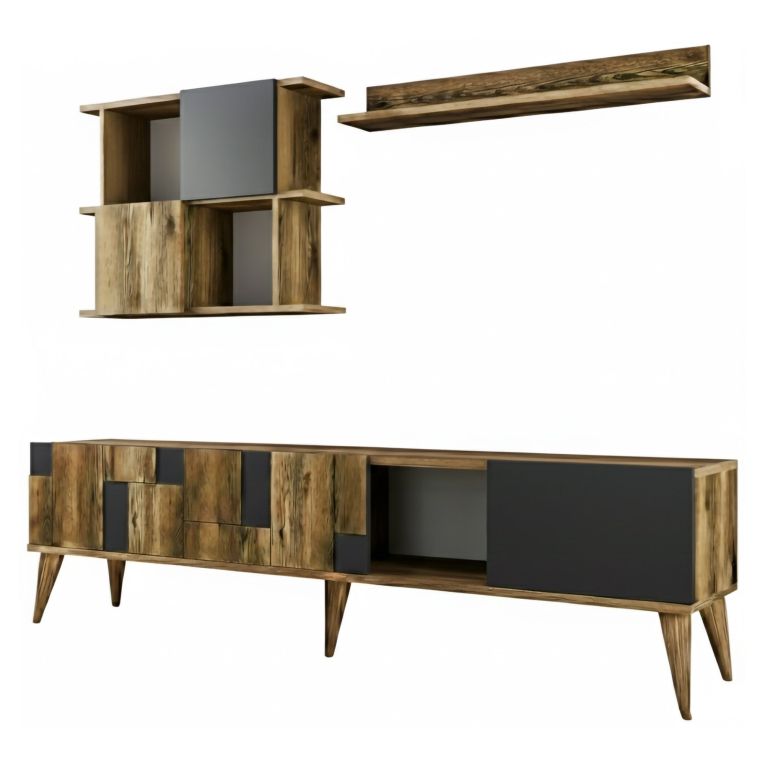 Mobile TV noce e antracite 180x33x48h cm 4 ante - Dora
