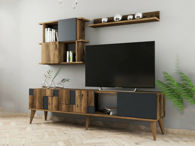 Mobile TV noce e antracite 180x33x48h cm 4 ante - Dora