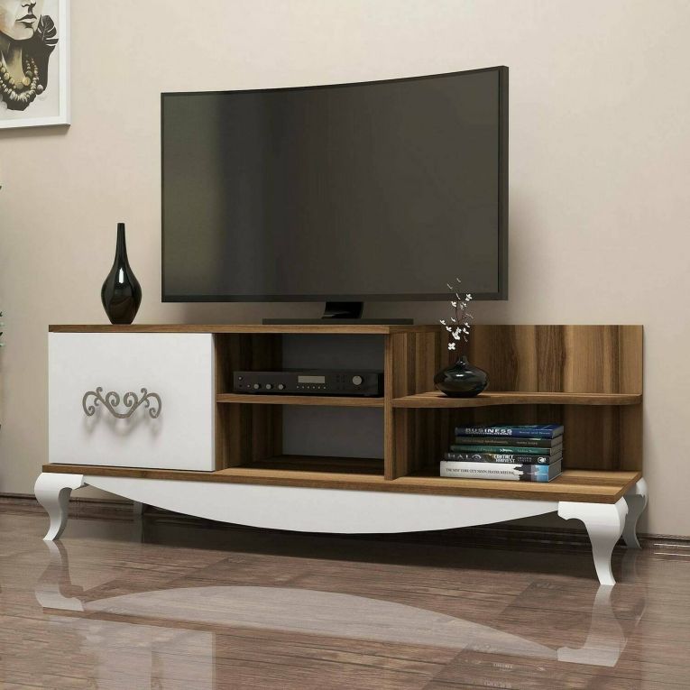 Mobile TV noce e bianco 130x45x50h cm in legno - Assolo