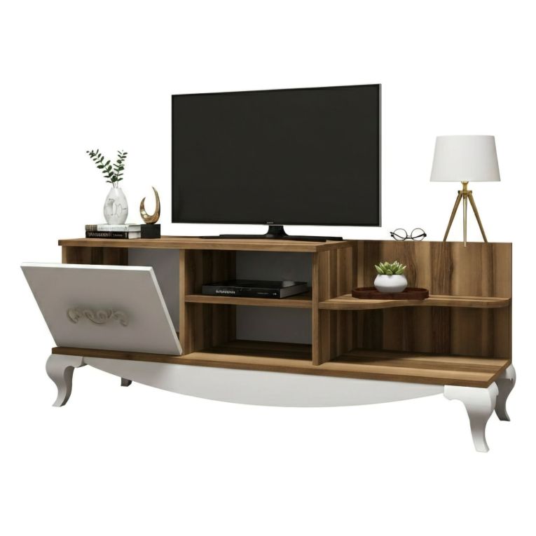 Mobile TV noce e bianco 130x45x50h cm in legno - Assolo