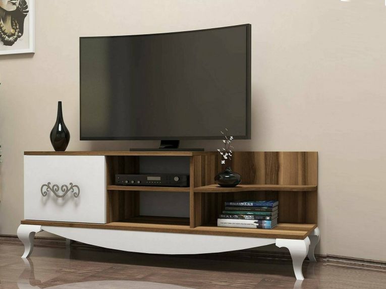 Mobile TV noce e bianco 130x45x50h cm in legno - Assolo