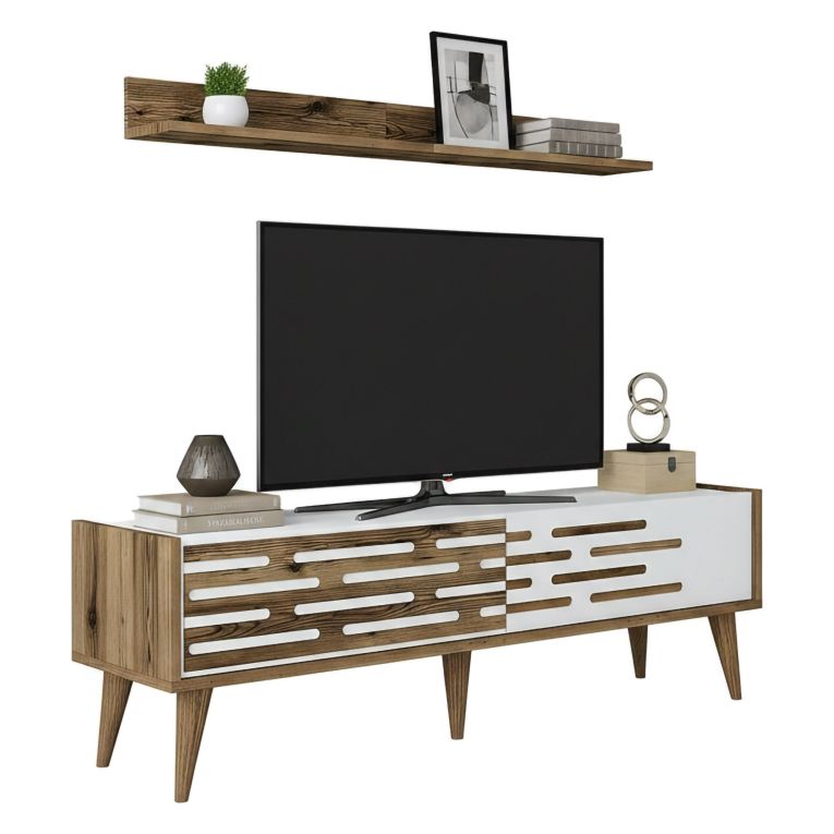 Mobile TV noce e bianco 140x45x35h cm 2 ante - Arsiero