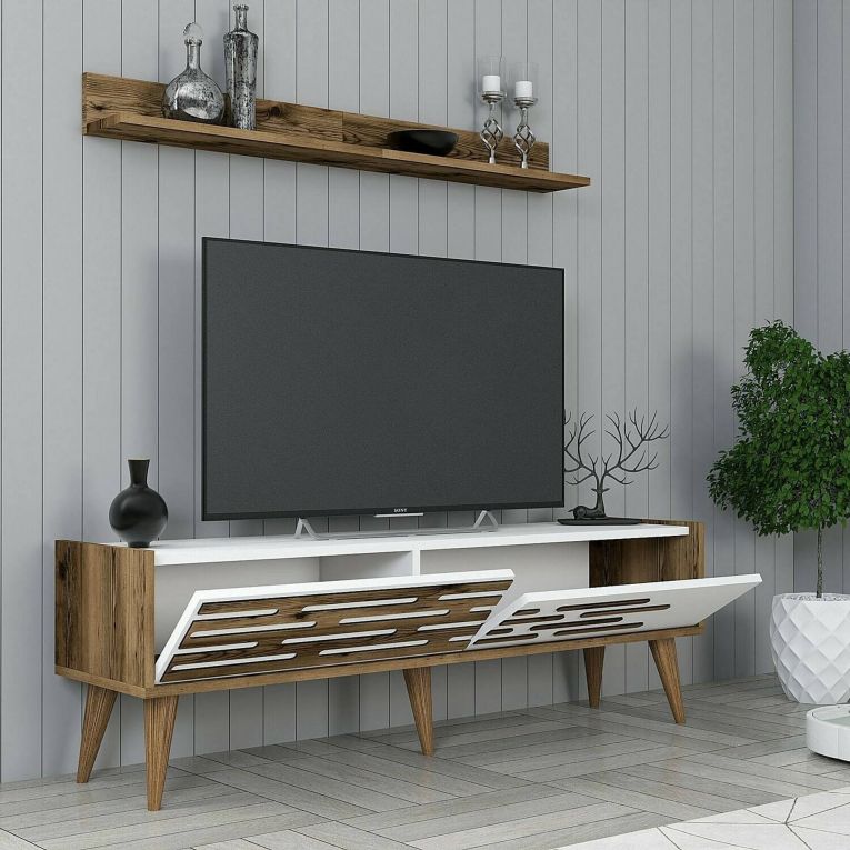 Mobile TV noce e bianco 140x45x35h cm 2 ante - Arsiero
