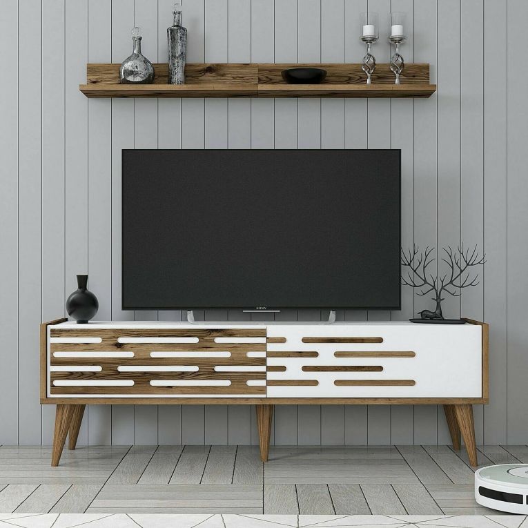 Mobile TV noce e bianco 140x45x35h cm 2 ante - Arsiero