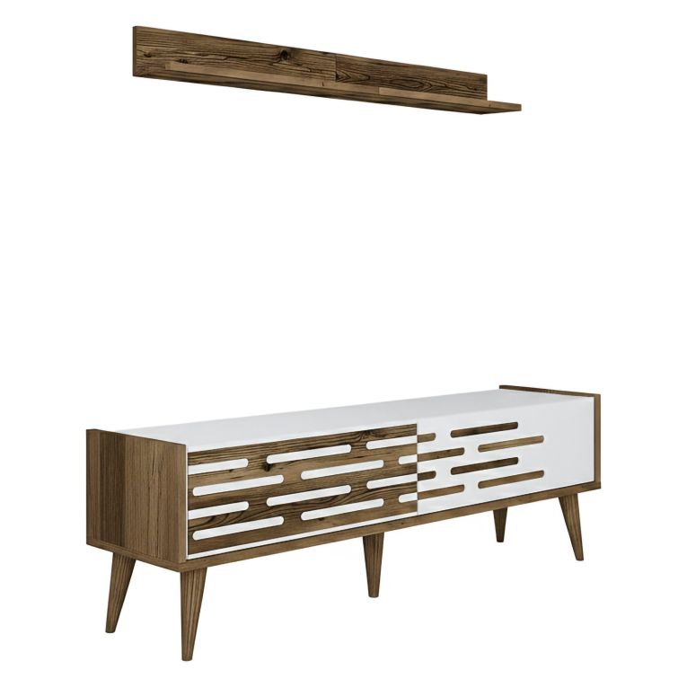 Mobile TV noce e bianco 140x45x35h cm 2 ante - Arsiero