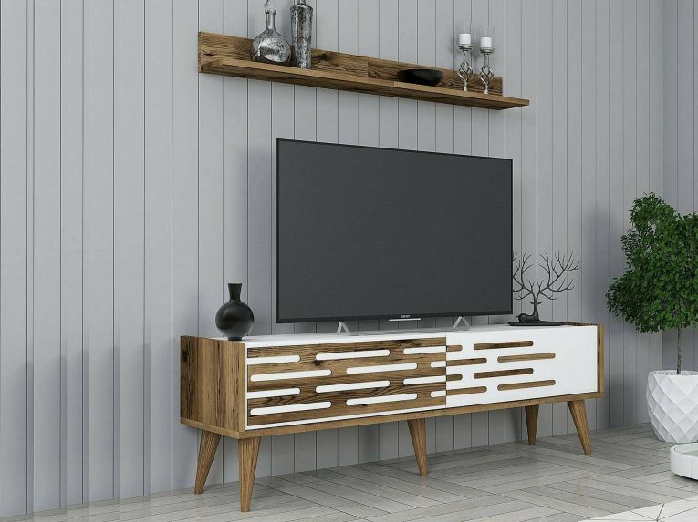 Mobile TV noce e bianco 140x45x35h cm 2 ante - Arsiero
