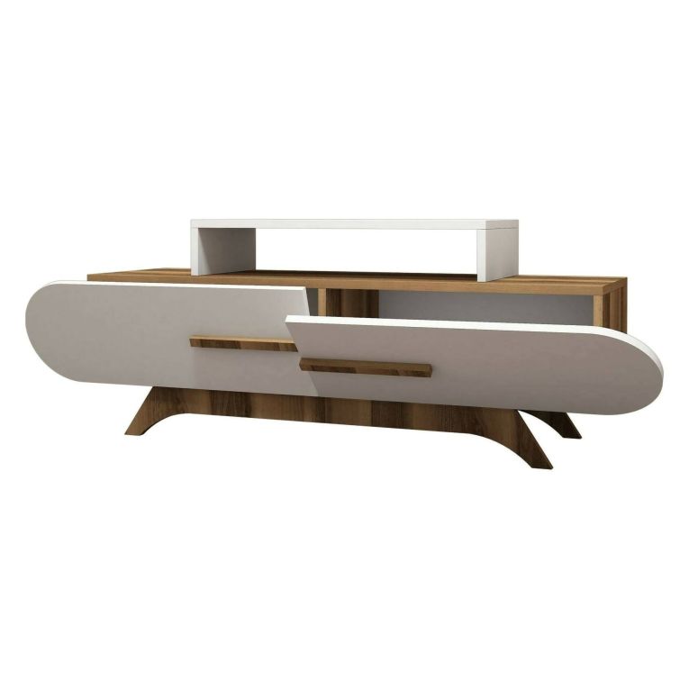 Mobile TV noce e bianco 145x36x49h cm 2 ante - Baghdad