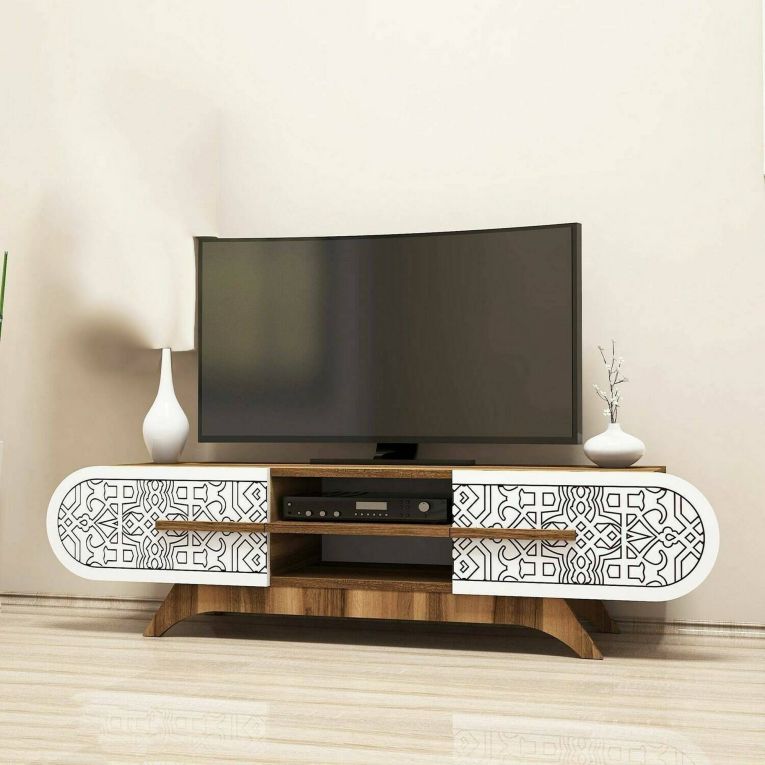 Mobile TV noce e bianco 145x37x37h cm 2 ante - Matsu