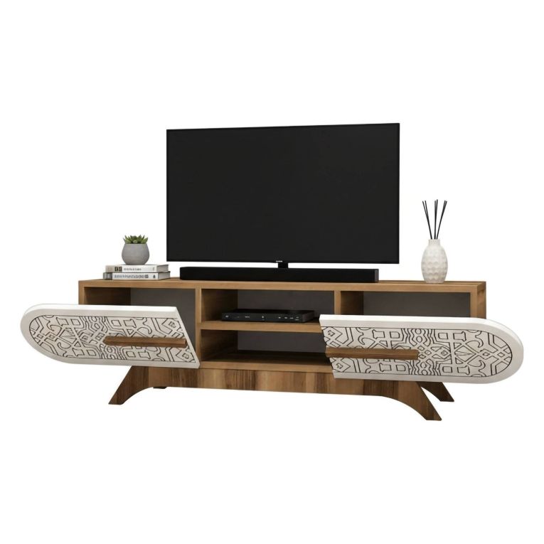 Mobile TV noce e bianco 145x37x37h cm 2 ante - Matsu