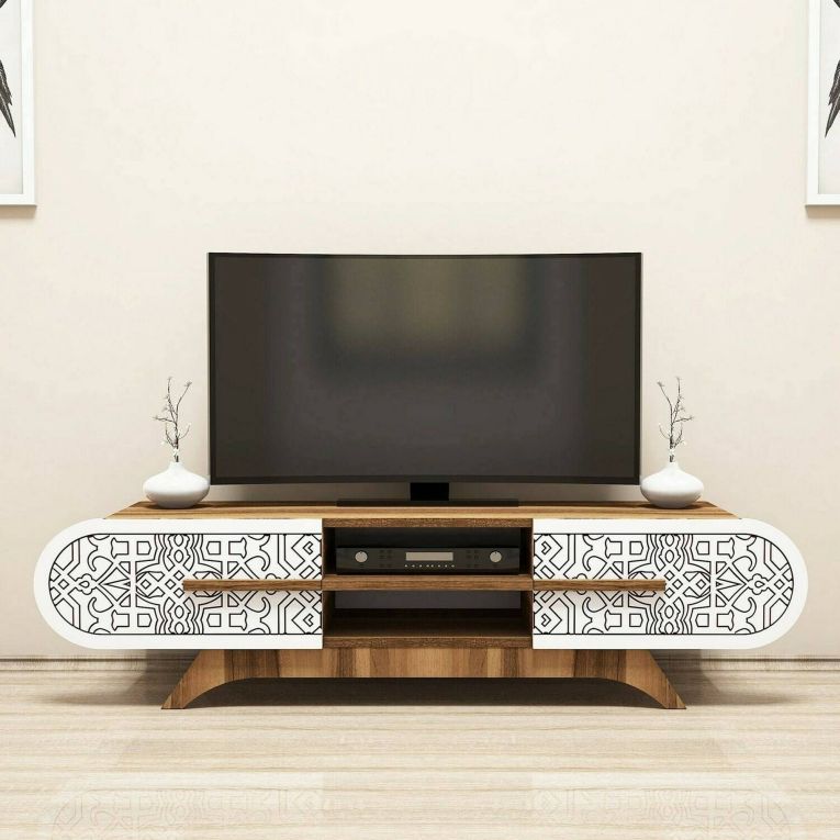 Mobile TV noce e bianco 145x37x37h cm 2 ante - Matsu