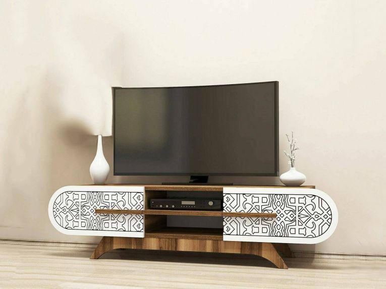 Mobile TV noce e bianco 145x37x37h cm 2 ante - Matsu