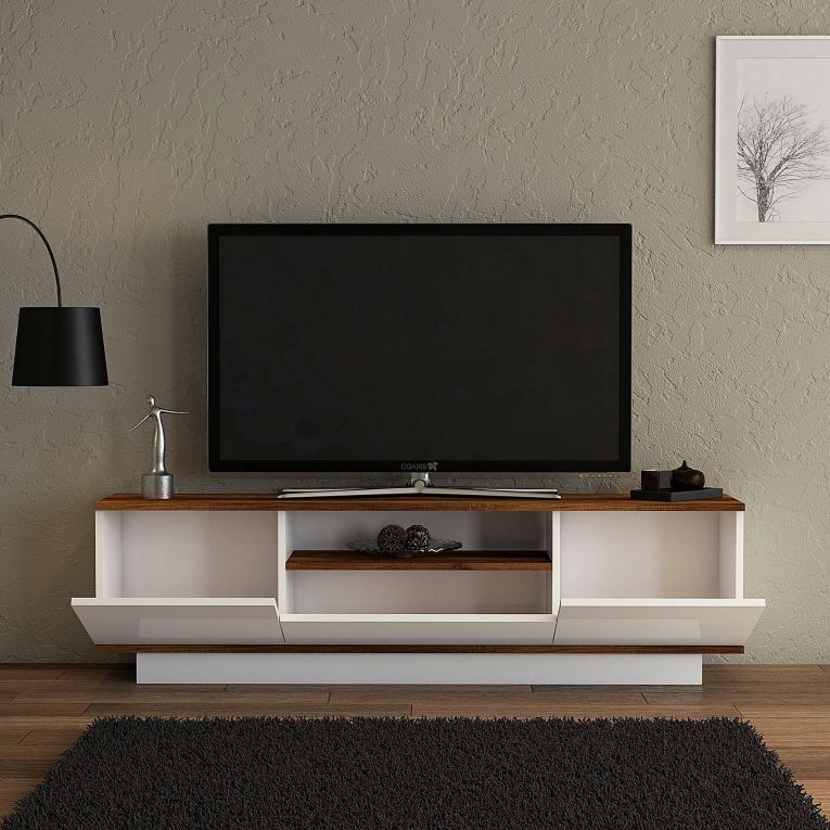 Mobile TV noce e bianco 160x30x45h cm 3 ante - Fortunata
