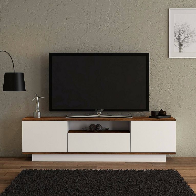 Mobile TV noce e bianco 160x30x45h cm 3 ante - Fortunata