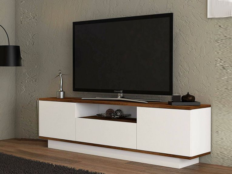 Mobile TV noce e bianco 160x30x45h cm 3 ante - Fortunata