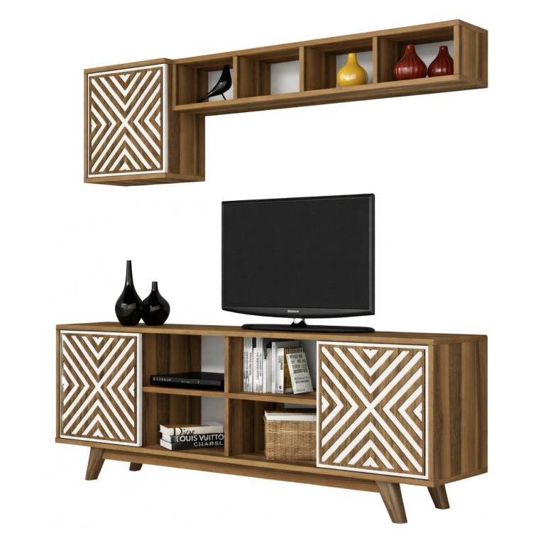 Mobile TV noce e bianco 160x35x56h cm 3 ante - Drusilla