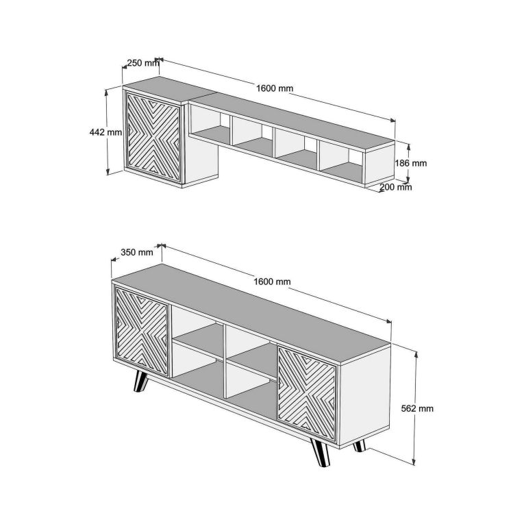 Mobile TV noce e bianco 160x35x56h cm 3 ante - Drusilla