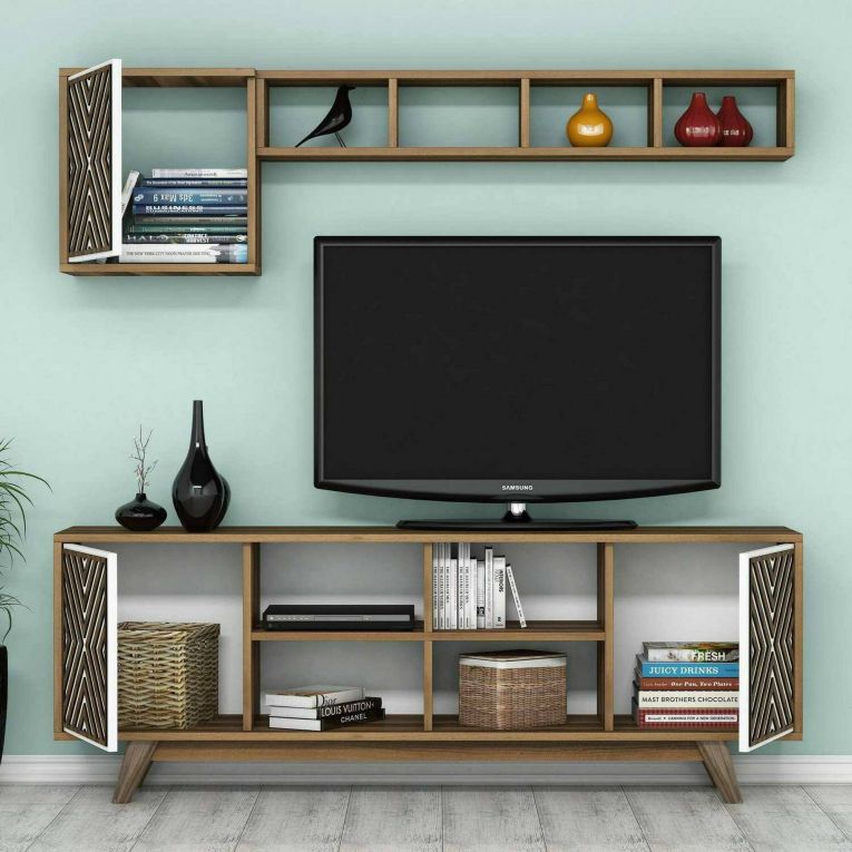 Mobile TV noce e bianco 160x35x56h cm 3 ante - Drusilla