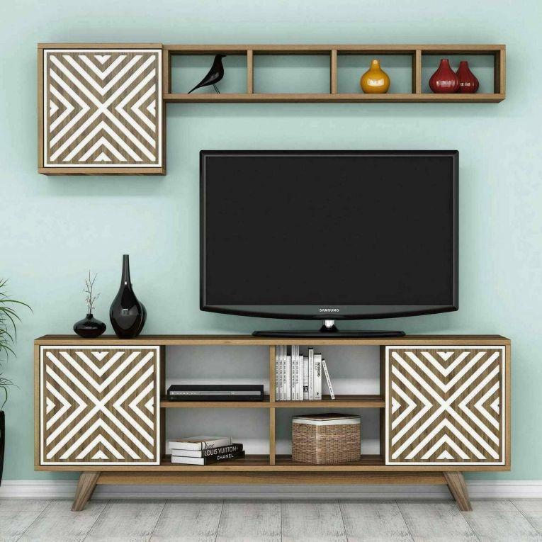 Mobile TV noce e bianco 160x35x56h cm 3 ante - Drusilla