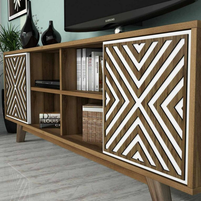 Mobile TV noce e bianco 160x35x56h cm 3 ante - Drusilla