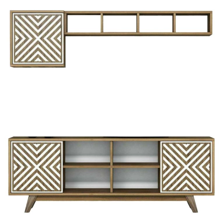 Mobile TV noce e bianco 160x35x56h cm 3 ante - Drusilla