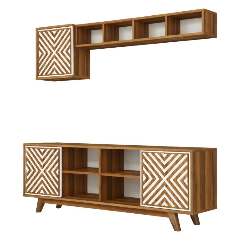 Mobile TV noce e bianco 160x35x56h cm 3 ante - Drusilla