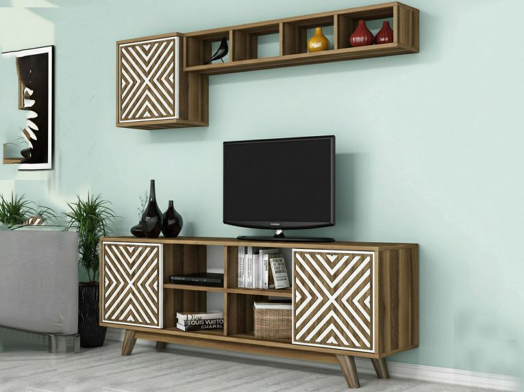 Mobile TV noce e bianco 160x35x56h cm 3 ante - Drusilla